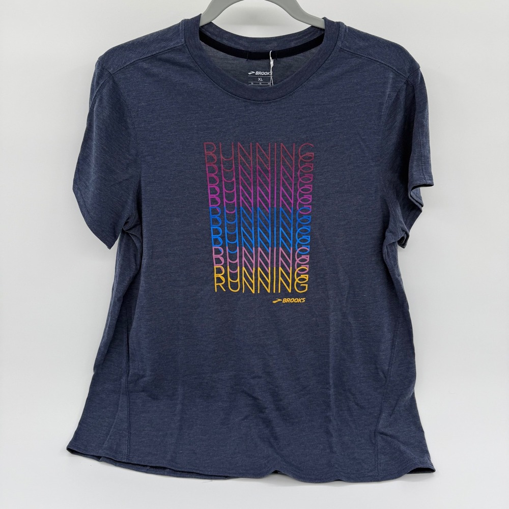 Brooks Distance Graphic‎ Running Shirt Heather Navy Blue XL 221469459.040 NWT